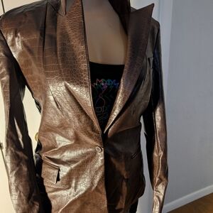 The Drop Brown faux leather crocodile pattern blazer Size XS